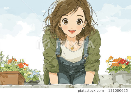 Miyu系列：Miyu在當地花壇種植色彩繽紛的花朵 131000625