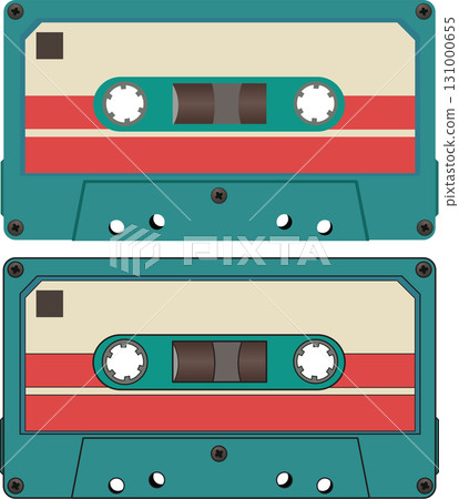 Cassette tape with blue and red color flat vector illustration Cassette tape with blue and red color flat vector illustration 131000655