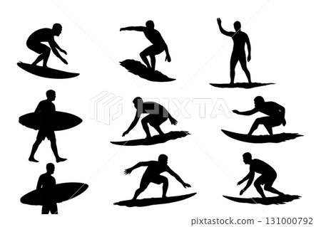 一群享受衝浪的人們的剪影 131000792
