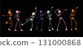 Halloween disco party skeletons dancing with funky vibe. Perfect for designers, event planners, and brands creating spooky festive posters, decorations, and party visuals. 131000868