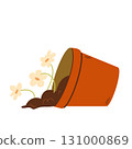 Illustration of a lying pot with flowers in a garden 131000869