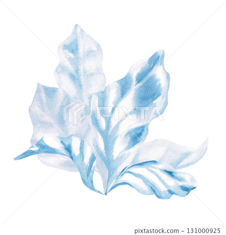 A bush of blue seaweed. Isolated watercolor painting of underwater plants for children's prints, clothing, and interior design for themed parties and children's rooms. 131000925