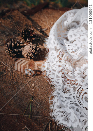 Pinecones and rings wedding concept Pinecones and rings wedding concept 131000941