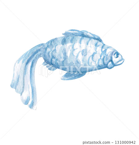 A fabulous blue longtail fish. Isolated watercolor illustration of underwater creatures for children's prints, clothing, and interior design for themed parties and children's rooms. 131000942