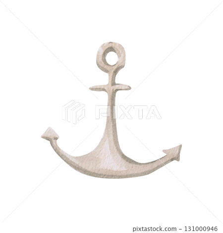 A ship's anchor. Isolated watercolor illustration of an underwater landscape element for children's prints, clothing, and interior design for themed parties and children's rooms. A ship's anchor. Isolated watercolor illustration of an underwater landscape element for children's prints, clothing, and interior design for themed parties and children's rooms. 131000946