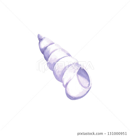 A fabulous purple cone-shaped shell. Isolated watercolor illustration of underwater creatures for children's prints, clothing, and interior design for themed parties and children's rooms. 131000951