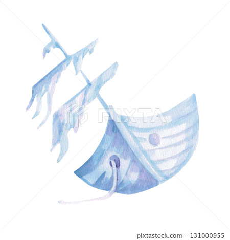 A sunken pirate ship. Isolated watercolor illustration of a seascape element for children's prints, clothing, and interior design for themed parties and children's rooms. A sunken pirate ship. Isolated watercolor illustration of a seascape element for children's prints, clothing, and interior design for themed parties and children's rooms. 131000955