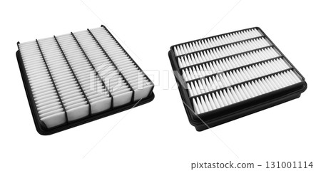 New car air filter element. Car engine air filter isolated on white background. Close-up air filter isolated. Quality spare parts for car service or maintenance New car air filter element. Car engine air filter isolated on white background. Close-up air filter isolated. Quality spare parts for car service or maintenance 131001114