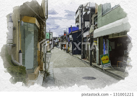 Watercolor painting of Kanazawa city, Kikuramachi shopping street, Kanazawa city, Ishikawa prefecture 131001221