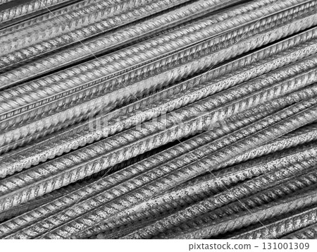 Steel bar or steel reinforcement bar. Construction armature. Reinforcements iron bars in row. The steel rebars. Steel rods bars texture background. 131001309
