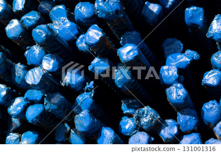 Steel bar or steel reinforcement bar. Construction armature. Reinforcements iron bars in row. The steel rebars. Steel rods bars texture background. 131001316