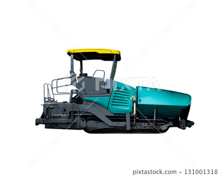 Asphalt paver machine isolated on white background. Asphalt paver heavy equipment isolated. 131001318