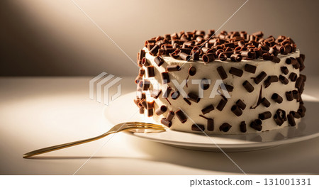 Whole Fresh Cream Cake Covered with Chocolate Shavings 131001331