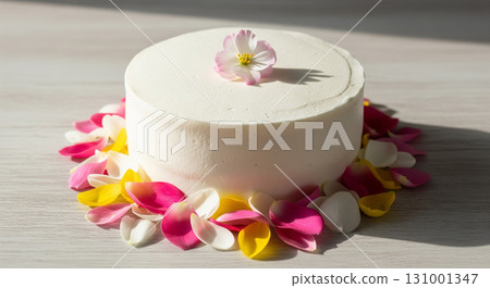 Minimal Fresh Cream Cake with Single Blossom 131001347