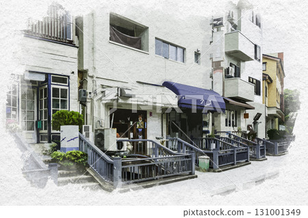 金色水彩畫風格：金澤市，石川縣金澤市香林坊後的倉月灌溉渠 131001349