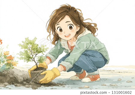 Miyu Series: Miyu plants seedlings in a local flower bed 131001602