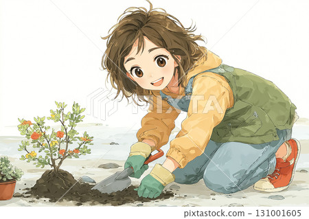 Miyu Series: Miyu plants seedlings in a local flower bed 131001605
