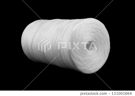 Coiled nylon rope isolated on white background. White rolled striped nylon rope isolated. A coil of new colored rope. Coiled nylon rope isolated on white background. White rolled striped nylon rope isolated. A coil of new colored rope. 131001664