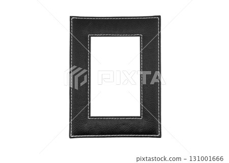 Black frame made from leather isolated on white background. Leather square frame with copy space isolated. Black frame made from leather isolated on white background. Leather square frame with copy space isolated. 131001666