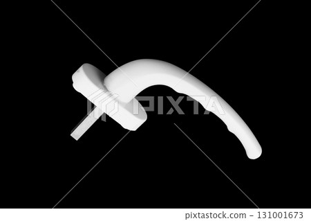 Window handle for opening closing and operating patio doors and insulated glass windows on black background. Window handle isolated. Window handle for opening closing and operating patio doors and insulated glass windows on black background. Window handle isolated. 131001673