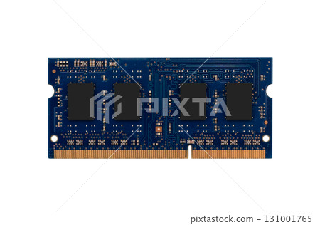 RAM memory. Chip close up. RAM macro shot. Computer circuit isolated on a white background. Operative memory for notebook or laptop computer isolated. RAM memory. Chip close up. RAM macro shot. Computer circuit isolated on a white background. Operative memory for notebook or laptop computer isolated. 131001765