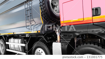 Large quarry dump truck. New construction dump truck exterior. Large quarry dump truck. New construction dump truck exterior. 131001775
