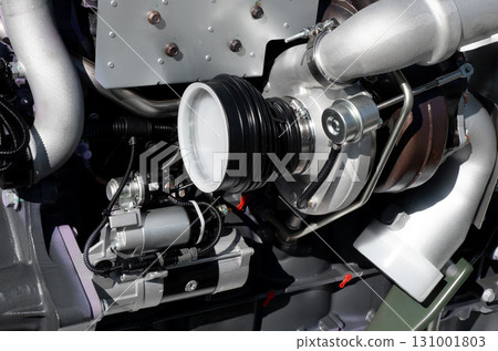New bus or truck car engine texture background. Modern heavy duty truck diesel engine exterior New bus or truck car engine texture background. Modern heavy duty truck diesel engine exterior 131001803
