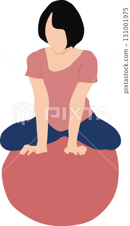 Illustration of a woman training using a balance ball 131001975