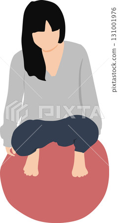 Illustration of a woman training using a balance ball 131001976
