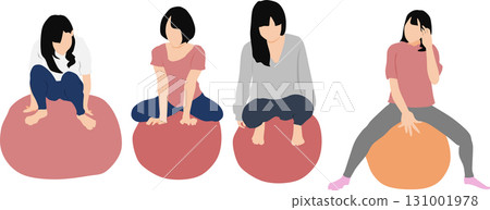 Illustration of a woman training using a balance ball Illustration of a woman training using a balance ball 131001978