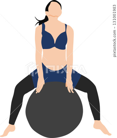 Illustration of a woman training using a balance ball Illustration of a woman training using a balance ball 131001983