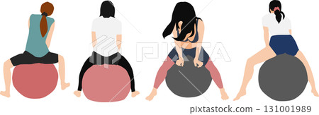 Illustration of a woman training using a balance ball 131001989