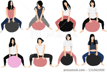 Illustration of a woman training using a balance ball Illustration of a woman training using a balance ball 131002000