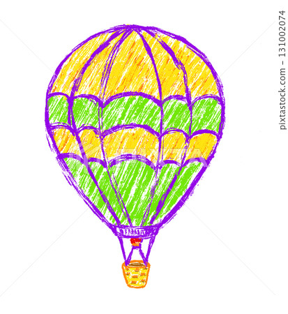 Chalk drawing of a colorful hot air balloon. Hand drawn crayon scribble style illustration with playful and cheerful mood. Chalk drawing of a colorful hot air balloon. Hand drawn crayon scribble style illustration with playful and cheerful mood. 131002074