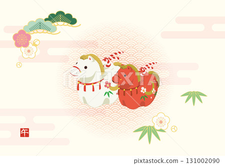 可愛的馬泥鈴，馬年新年賀卡模板（無文字） 131002090