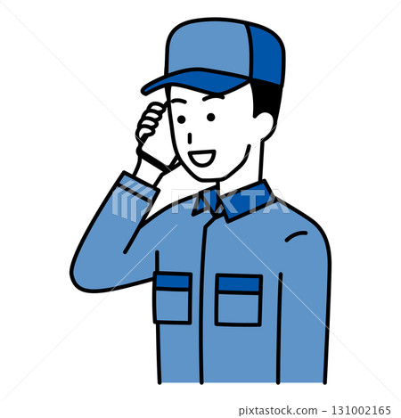 A man in overalls talking on a smartphone A man in overalls talking on a smartphone 131002165