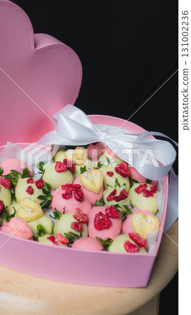 Heart Shaped Box with Chocolate Covered Strawberries and Berries Heart Shaped Box with Chocolate Covered Strawberries and Berries 131002236