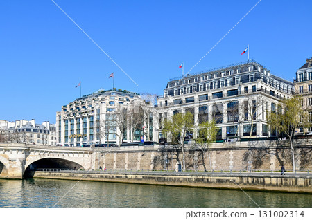 Beautiful view of Paris from a Seine River cruise ship 131002314
