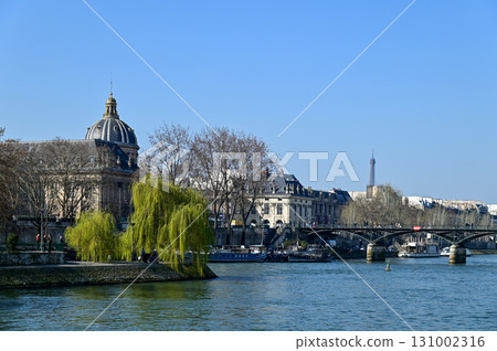 Beautiful view of Paris from a Seine River cruise ship Beautiful view of Paris from a Seine River cruise ship 131002316