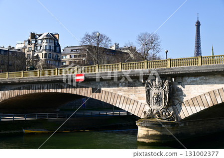 Beautiful view of Paris from a Seine River cruise ship 131002377