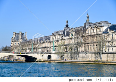 Beautiful view of Paris from a Seine River cruise ship 131002415