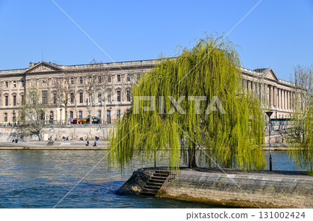 Beautiful view of Paris from a Seine River cruise ship 131002424
