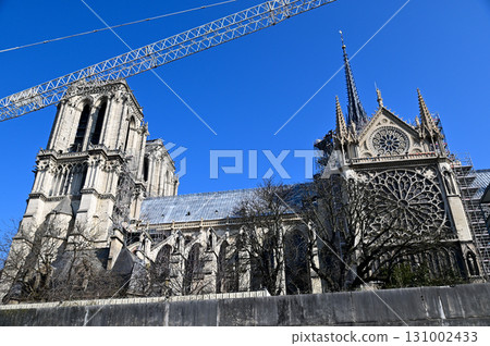 Beautiful view of Paris from a Seine River cruise ship 131002433