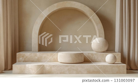 3d rendering of marble podium for product display in minimal style. Product display or showroom. 3d rendering of marble podium for product display in minimal style. Product display or showroom. 131003097