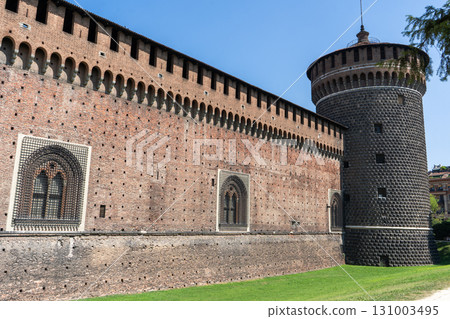 Sforza Castle in Milan. Ancient Italian architecture. Sforza Castle in Milan. Ancient Italian architecture. 131003495