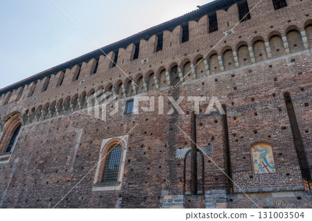 Sforza Castle in Milan. Ancient Italian architecture. Sforza Castle in Milan. Ancient Italian architecture. 131003504