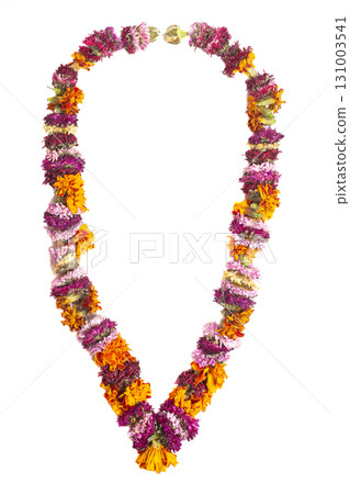 Colorful flower garland isolated on white background 131003541