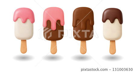 3D Ice Cream Popsicles Flat Summer Icon Realistic Vector Set Frozen Dessert 3D Ice Cream Popsicles Flat Summer Icon Realistic Vector Set Frozen Dessert 131003630