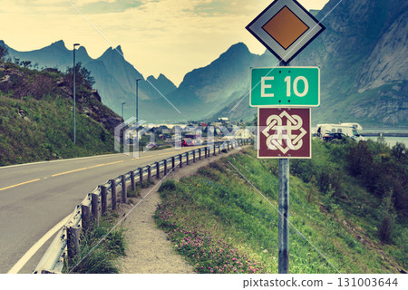 Fjord mountains landscape. Lofoten islands Norway 131003644