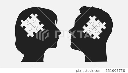 Head woman and man made puzzle pieces, brain, idea Head woman and man made puzzle pieces, brain, idea 131003758